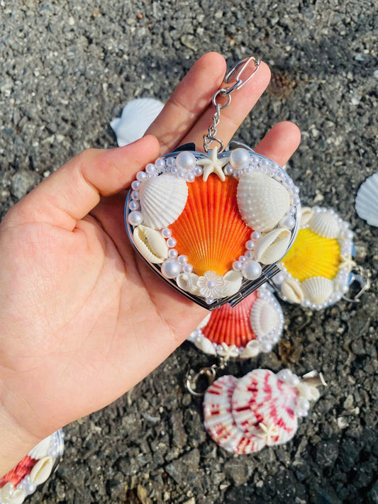 Handmade Heart Seashell Keychain Folding Mirror